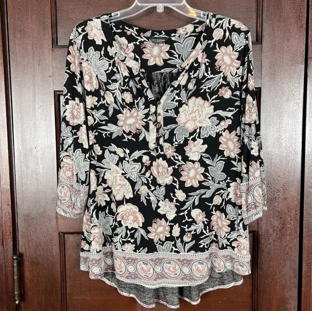 Lucky Brand Cream Floral 3/4 Sleeve Blouse